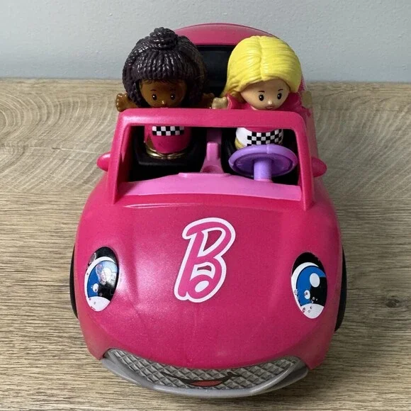 Fisher-Price Little People Barbie 2 Girls & Convertible Pink Car New - Picture 3 of 8